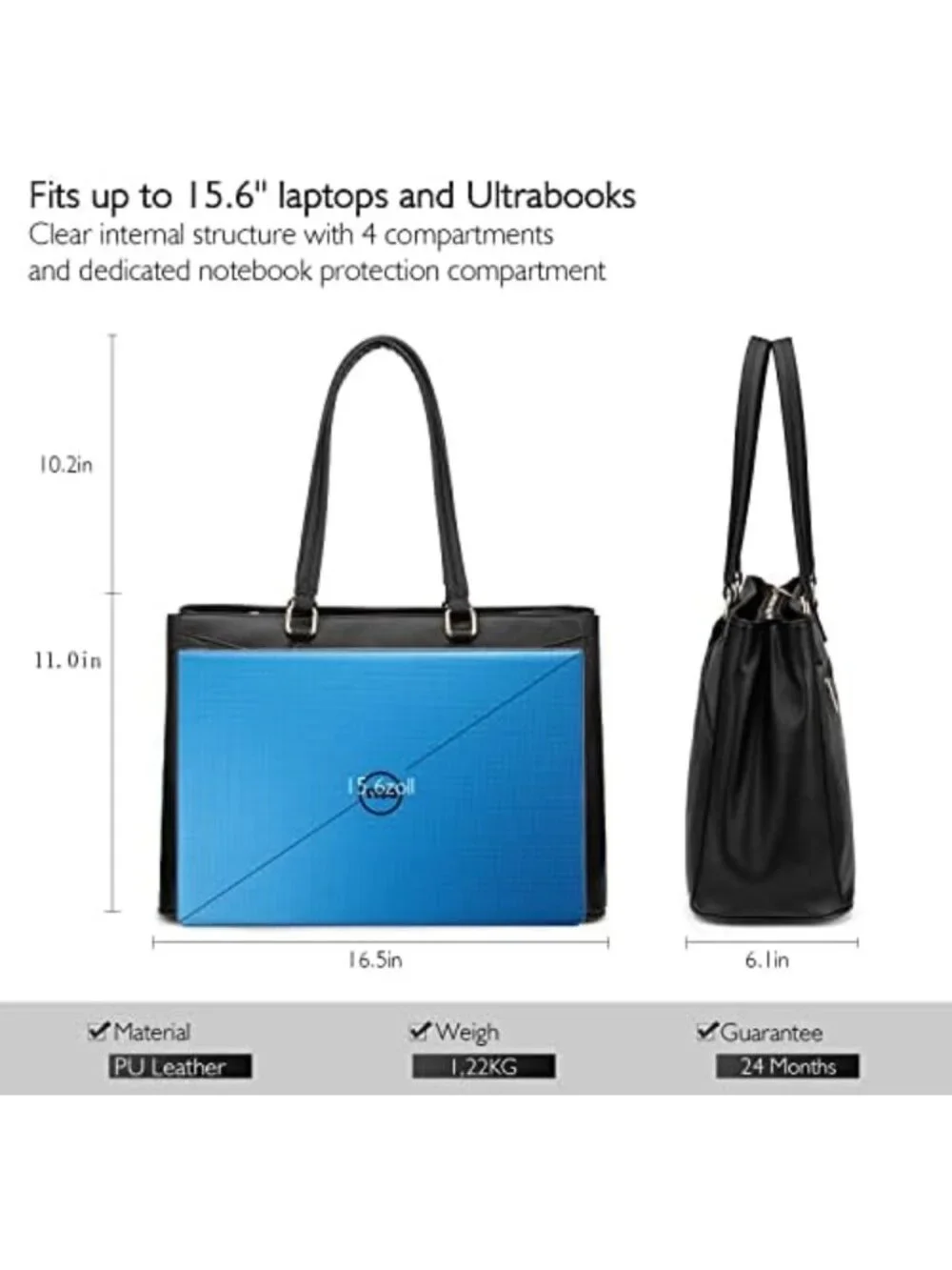 Stylish Waterproof Laptop Tote Bag for Women - 15.6 Inch Leather Briefcase